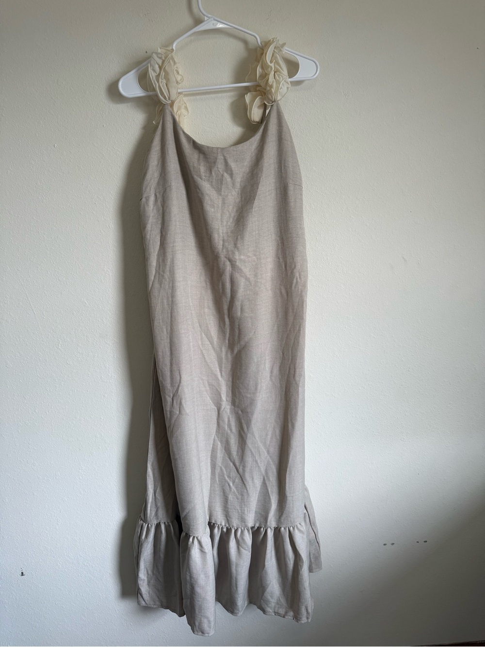 SHEIN Cream Ruffle-Hem Maxi Dress with Floral Strap Details